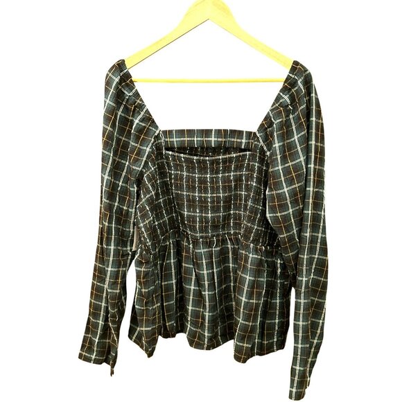 Old Navy Women's Plus Size Green Gold Smocked Holiday Blouse Size XXL Tall NWT - Picture 5 of 5